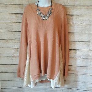 LOGO by Lori Goldstein Sweater w/ Lace Godets